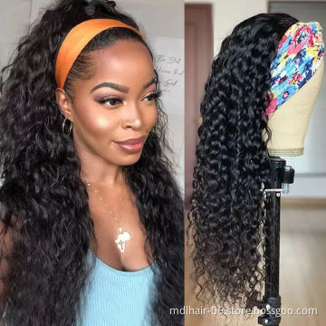 Wholesale Deep Curly Wave Headband Wigs For Women 100% Human Hair Brazilian Deep Wave Wig Full Machine Wigs